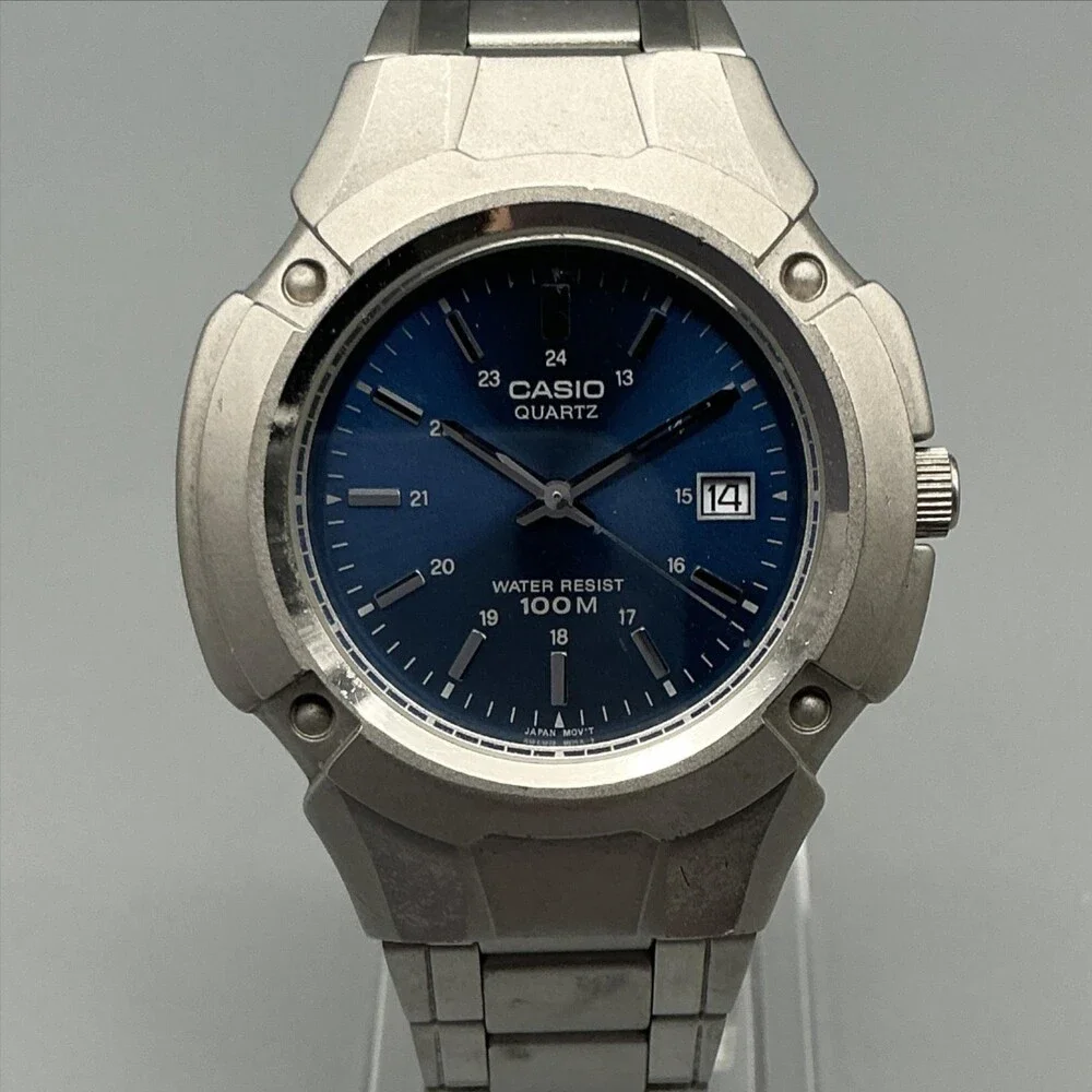 Casio MTP-3036 Mens Watch 38mm Blue Dial Date 100M Stainless New Battery 7